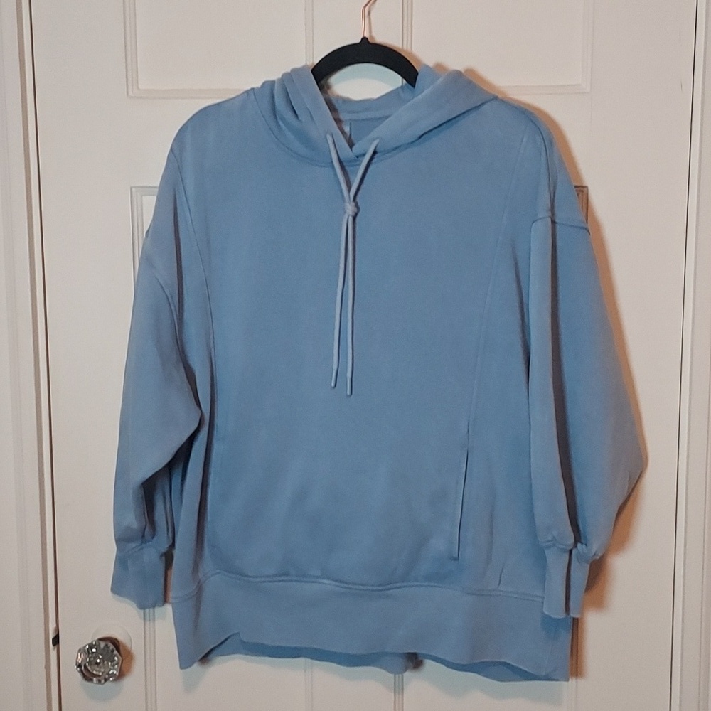 Harmony & Balance Garment Washed Powder Blue Pullover Hoodie